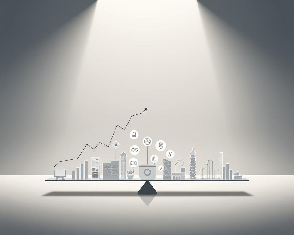A modern, sophisticated illustration of a multi-product equilibrium point. Set against a sleek, minimalist backdrop, the foreground depicts a series of interconnected graphs and charts, expertly crafted to convey the intricate balance of revenue, costs, and profit margins across a diversified business. The middle ground showcases various product icons, strategically arranged to highlight their interdependence. Rendered in a muted color palette, with subtle highlights and shadows, the overall mood is one of analytical precision and strategic clarity. In the background, the tradingworks.online logo adds a touch of branding, complementing the professional, data-driven aesthetic. A modern, sophisticated illustration of a multi-product equilibrium point. Set against a sleek, minimalist backdrop, the foreground depicts a series of interconnected graphs and charts, expertly crafted to convey the intricate balance of revenue, costs, and profit margins across a diversified business. The middle ground showcases various product icons, strategically arranged to highlight their interdependence. Rendered in a muted color palette, with subtle highlights and shadows, the overall mood is one of analytical precision and strategic clarity. In the background, the tradingworks.online logo adds a touch of branding, complementing the professional, data-driven aesthetic.